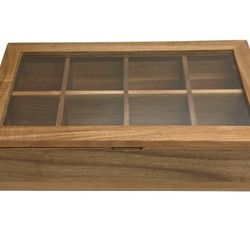 Acacia Wood 8-Section Tea & Spice Box with acrylic Lid - Premium Storage Solution